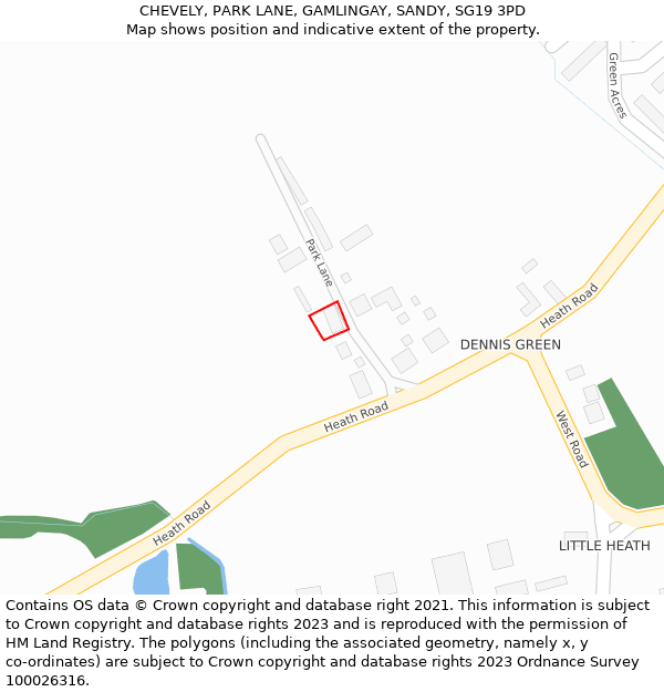CHEVELY, PARK LANE, GAMLINGAY, SANDY, SG19 3PD: Location map and indicative extent of plot