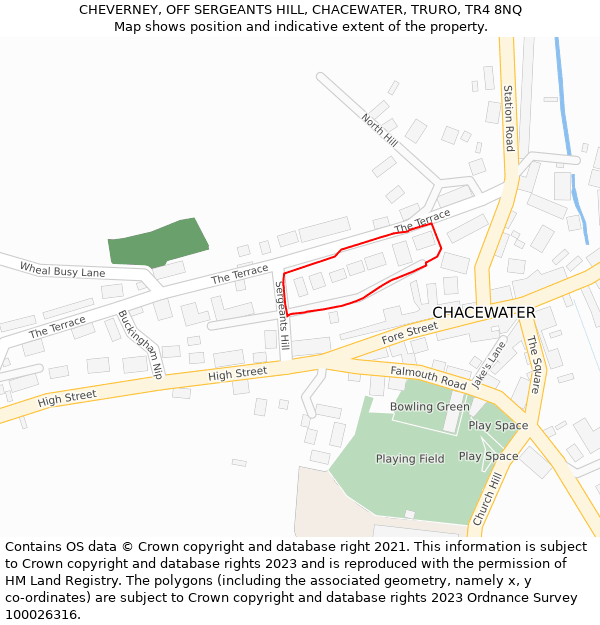 CHEVERNEY, OFF SERGEANTS HILL, CHACEWATER, TRURO, TR4 8NQ: Location map and indicative extent of plot