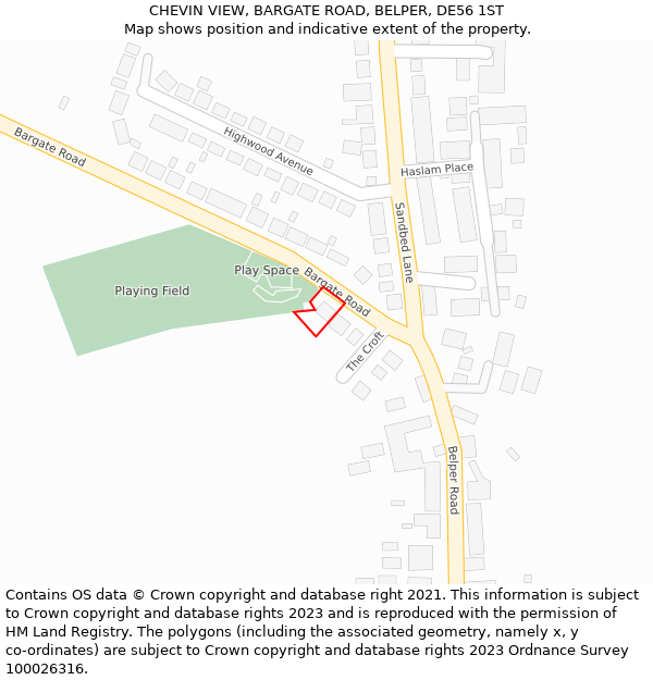 CHEVIN VIEW, BARGATE ROAD, BELPER, DE56 1ST: Location map and indicative extent of plot