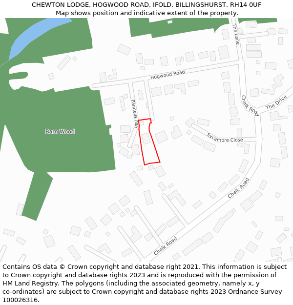 CHEWTON LODGE, HOGWOOD ROAD, IFOLD, BILLINGSHURST, RH14 0UF: Location map and indicative extent of plot