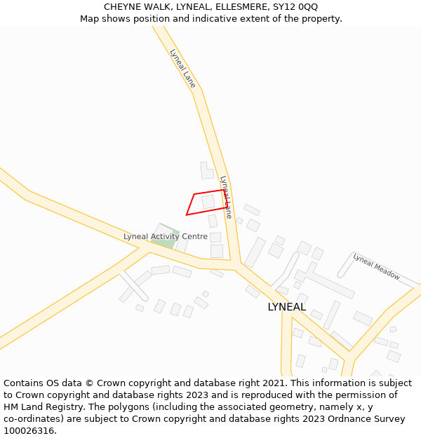 CHEYNE WALK, LYNEAL, ELLESMERE, SY12 0QQ: Location map and indicative extent of plot