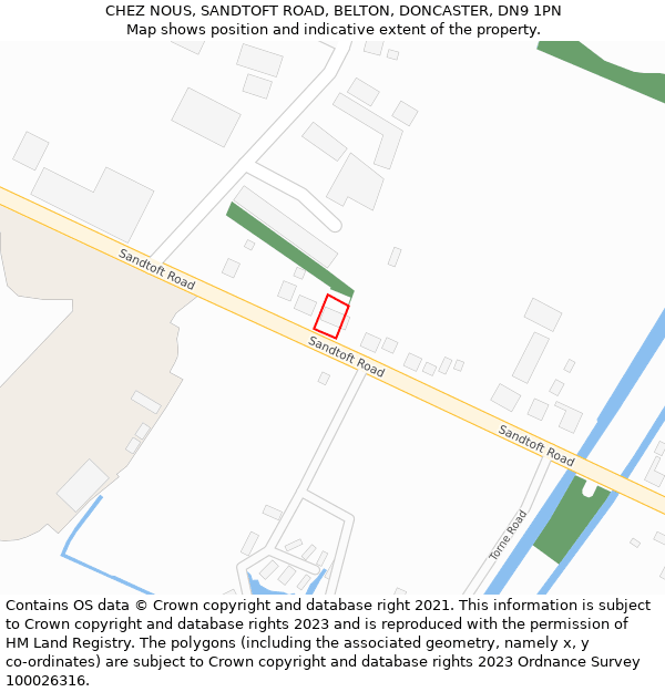 CHEZ NOUS, SANDTOFT ROAD, BELTON, DONCASTER, DN9 1PN: Location map and indicative extent of plot