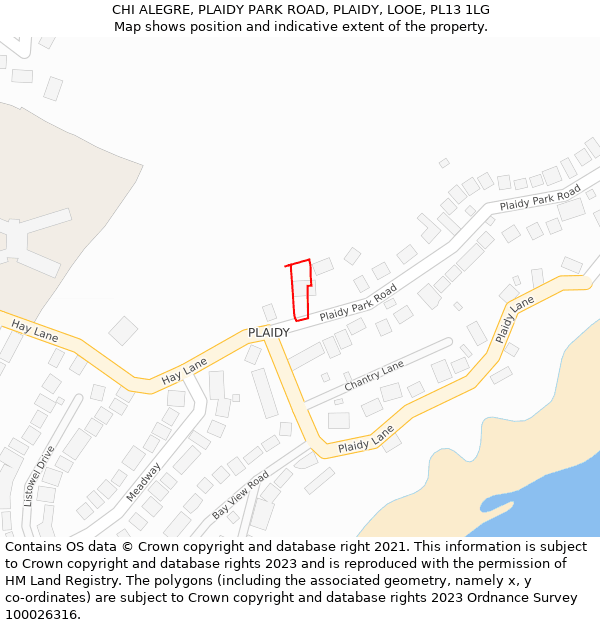 CHI ALEGRE, PLAIDY PARK ROAD, PLAIDY, LOOE, PL13 1LG: Location map and indicative extent of plot
