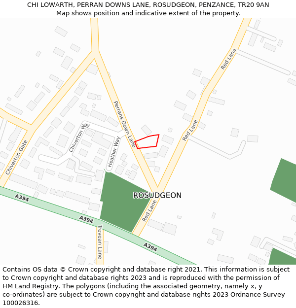 CHI LOWARTH, PERRAN DOWNS LANE, ROSUDGEON, PENZANCE, TR20 9AN: Location map and indicative extent of plot