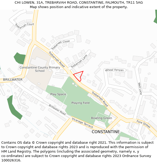 CHI LOWEN, 31A, TREBARVAH ROAD, CONSTANTINE, FALMOUTH, TR11 5AG: Location map and indicative extent of plot