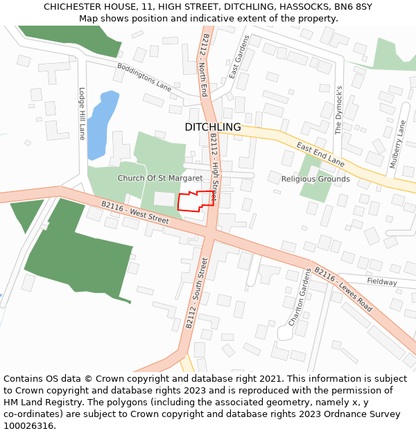 CHICHESTER HOUSE, 11, HIGH STREET, DITCHLING, HASSOCKS, BN6 8SY: Location map and indicative extent of plot