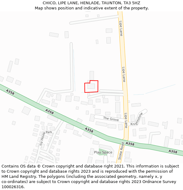 CHICO, LIPE LANE, HENLADE, TAUNTON, TA3 5HZ: Location map and indicative extent of plot