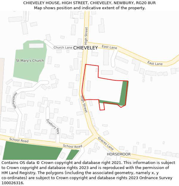 CHIEVELEY HOUSE, HIGH STREET, CHIEVELEY, NEWBURY, RG20 8UR: Location map and indicative extent of plot