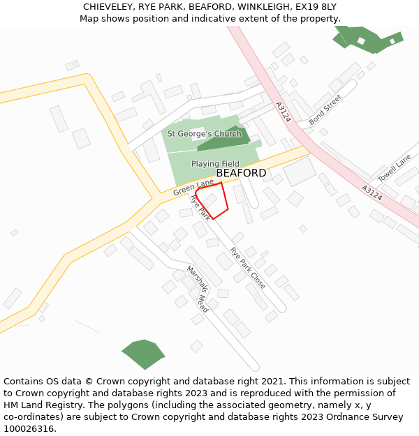 CHIEVELEY, RYE PARK, BEAFORD, WINKLEIGH, EX19 8LY: Location map and indicative extent of plot