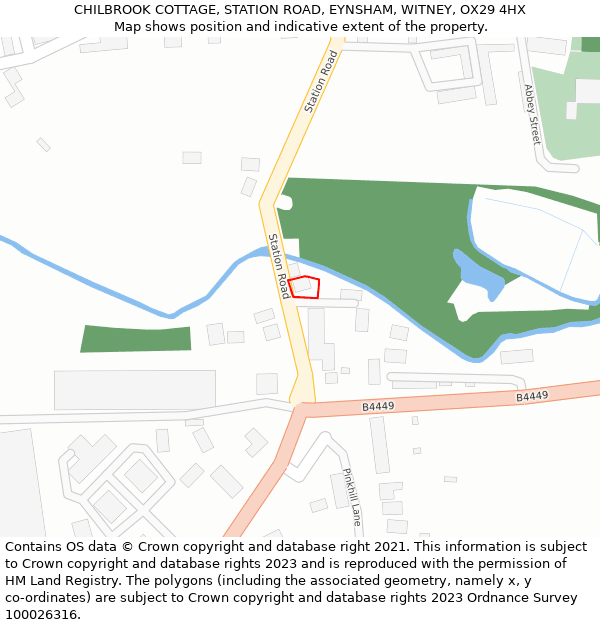 CHILBROOK COTTAGE, STATION ROAD, EYNSHAM, WITNEY, OX29 4HX: Location map and indicative extent of plot