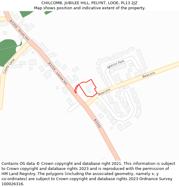 CHILCOMB, JUBILEE HILL, PELYNT, LOOE, PL13 2JZ: Location map and indicative extent of plot