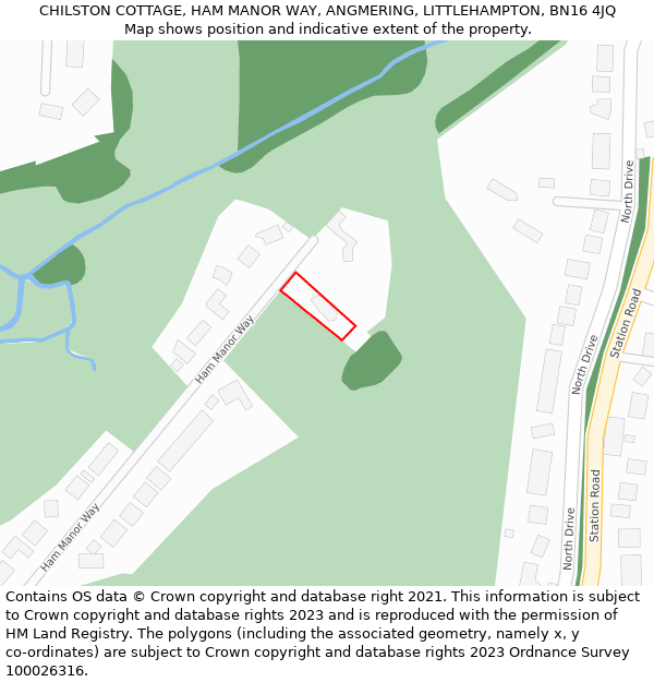 CHILSTON COTTAGE, HAM MANOR WAY, ANGMERING, LITTLEHAMPTON, BN16 4JQ: Location map and indicative extent of plot