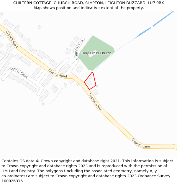 CHILTERN COTTAGE, CHURCH ROAD, SLAPTON, LEIGHTON BUZZARD, LU7 9BX: Location map and indicative extent of plot