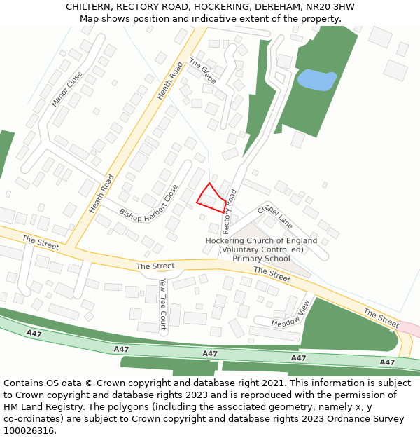 CHILTERN, RECTORY ROAD, HOCKERING, DEREHAM, NR20 3HW: Location map and indicative extent of plot