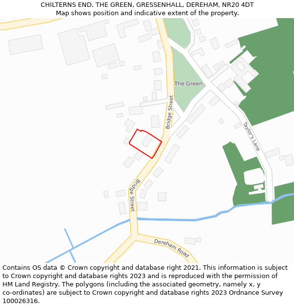CHILTERNS END, THE GREEN, GRESSENHALL, DEREHAM, NR20 4DT: Location map and indicative extent of plot