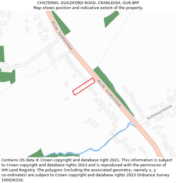 CHILTERNS, GUILDFORD ROAD, CRANLEIGH, GU6 8PP: Location map and indicative extent of plot