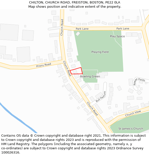 CHILTON, CHURCH ROAD, FREISTON, BOSTON, PE22 0LA: Location map and indicative extent of plot