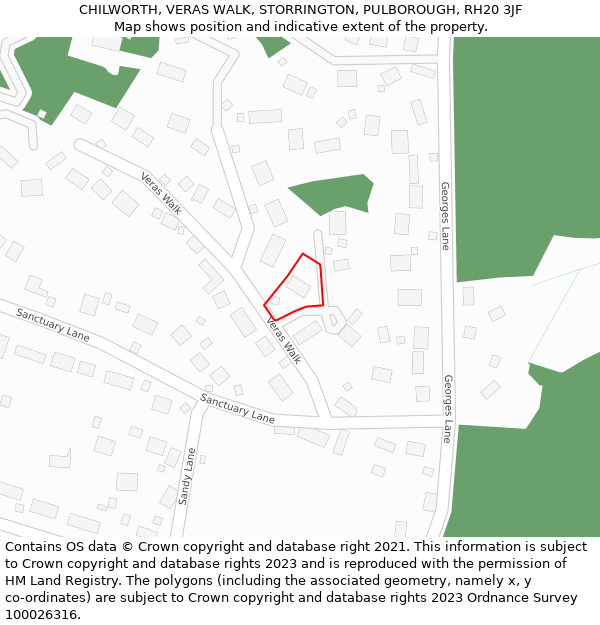 CHILWORTH, VERAS WALK, STORRINGTON, PULBOROUGH, RH20 3JF: Location map and indicative extent of plot