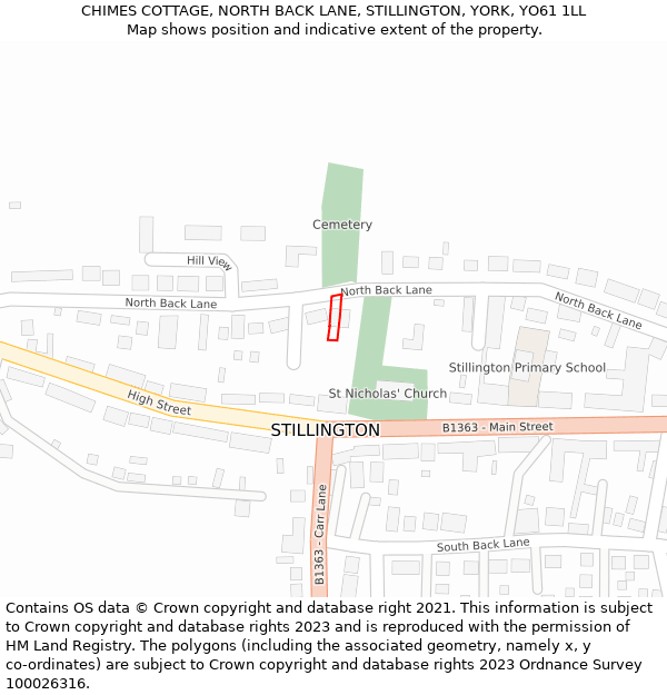 CHIMES COTTAGE, NORTH BACK LANE, STILLINGTON, YORK, YO61 1LL: Location map and indicative extent of plot