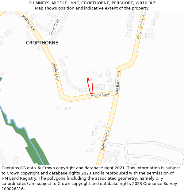 CHIMNEYS, MIDDLE LANE, CROPTHORNE, PERSHORE, WR10 3LZ: Location map and indicative extent of plot