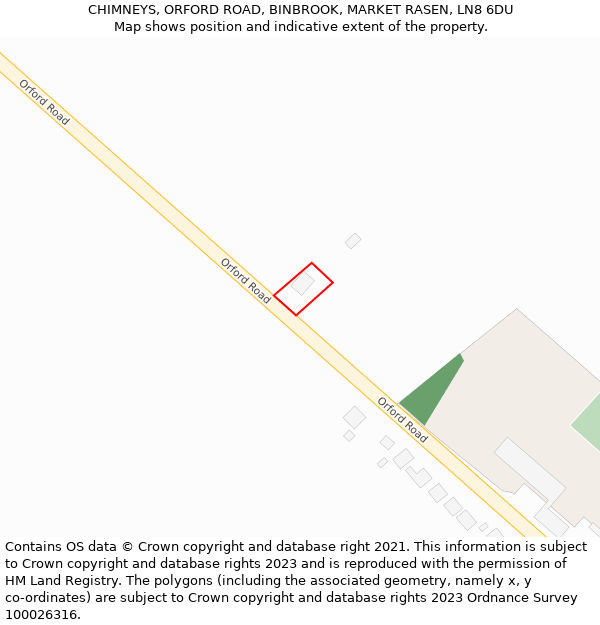 CHIMNEYS, ORFORD ROAD, BINBROOK, MARKET RASEN, LN8 6DU: Location map and indicative extent of plot