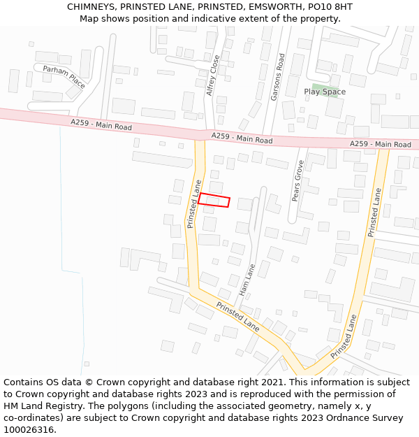 CHIMNEYS, PRINSTED LANE, PRINSTED, EMSWORTH, PO10 8HT: Location map and indicative extent of plot