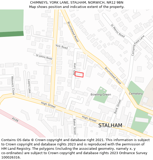 CHIMNEYS, YORK LANE, STALHAM, NORWICH, NR12 9BN: Location map and indicative extent of plot