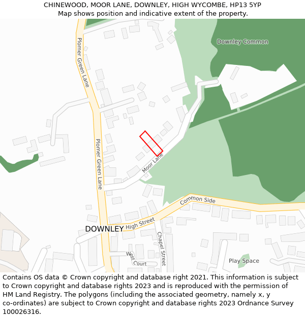 CHINEWOOD, MOOR LANE, DOWNLEY, HIGH WYCOMBE, HP13 5YP: Location map and indicative extent of plot
