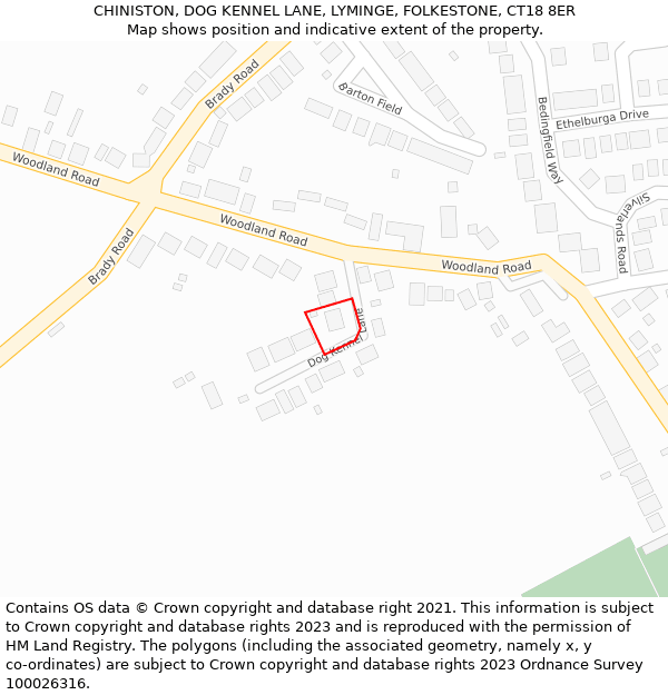 CHINISTON, DOG KENNEL LANE, LYMINGE, FOLKESTONE, CT18 8ER: Location map and indicative extent of plot