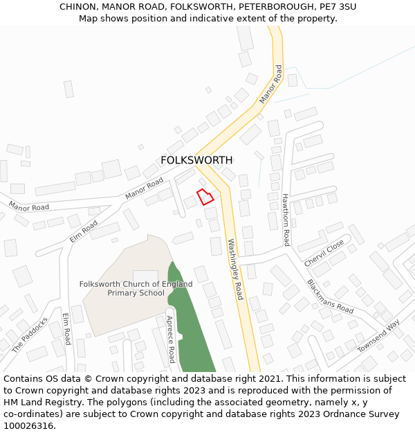 CHINON, MANOR ROAD, FOLKSWORTH, PETERBOROUGH, PE7 3SU: Location map and indicative extent of plot