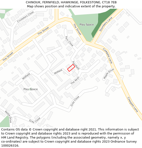 CHINOUK, FERNFIELD, HAWKINGE, FOLKESTONE, CT18 7EB: Location map and indicative extent of plot