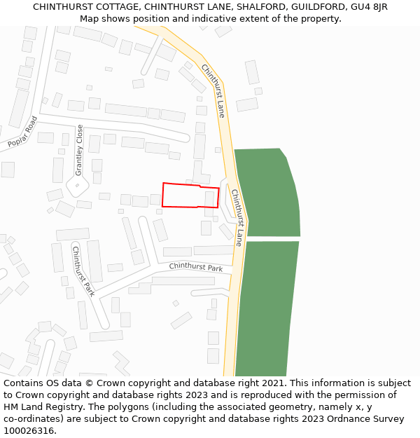 CHINTHURST COTTAGE, CHINTHURST LANE, SHALFORD, GUILDFORD, GU4 8JR: Location map and indicative extent of plot