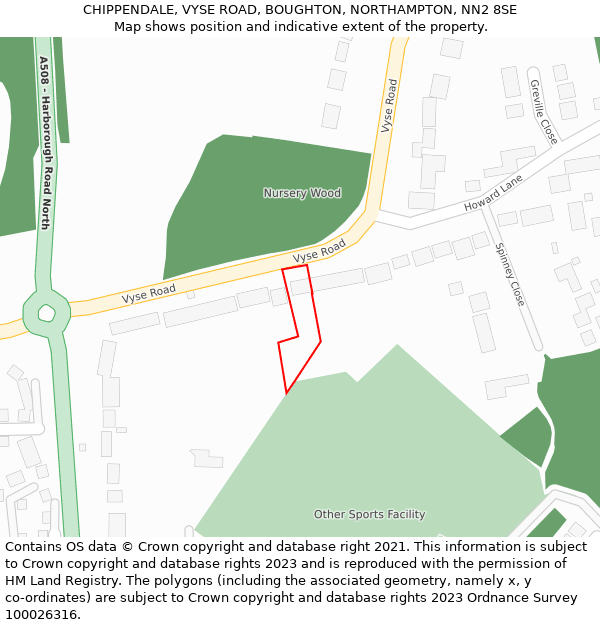 CHIPPENDALE, VYSE ROAD, BOUGHTON, NORTHAMPTON, NN2 8SE: Location map and indicative extent of plot