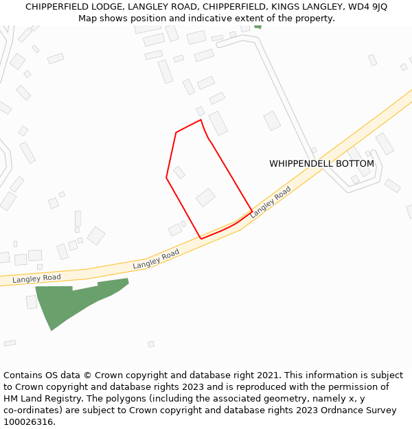 CHIPPERFIELD LODGE, LANGLEY ROAD, CHIPPERFIELD, KINGS LANGLEY, WD4 9JQ: Location map and indicative extent of plot