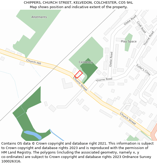CHIPPERS, CHURCH STREET, KELVEDON, COLCHESTER, CO5 9AL: Location map and indicative extent of plot