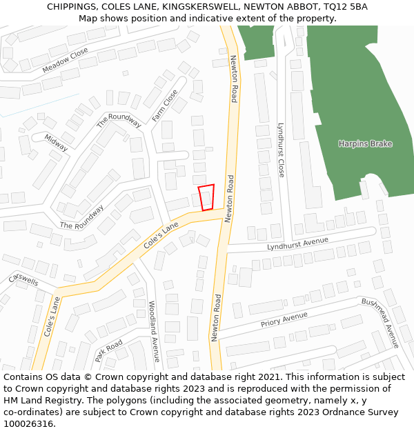 CHIPPINGS, COLES LANE, KINGSKERSWELL, NEWTON ABBOT, TQ12 5BA: Location map and indicative extent of plot