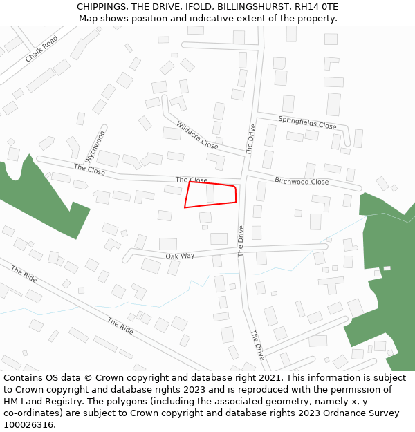 CHIPPINGS, THE DRIVE, IFOLD, BILLINGSHURST, RH14 0TE: Location map and indicative extent of plot