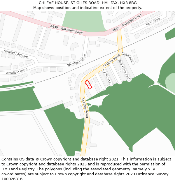 CHLEVE HOUSE, ST GILES ROAD, HALIFAX, HX3 8BG: Location map and indicative extent of plot