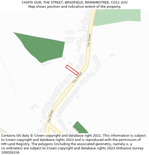 CHOTA GUR, THE STREET, BRADFIELD, MANNINGTREE, CO11 2UU: Location map and indicative extent of plot