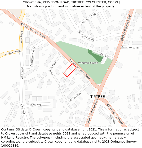 CHOWEENA, KELVEDON ROAD, TIPTREE, COLCHESTER, CO5 0LJ: Location map and indicative extent of plot