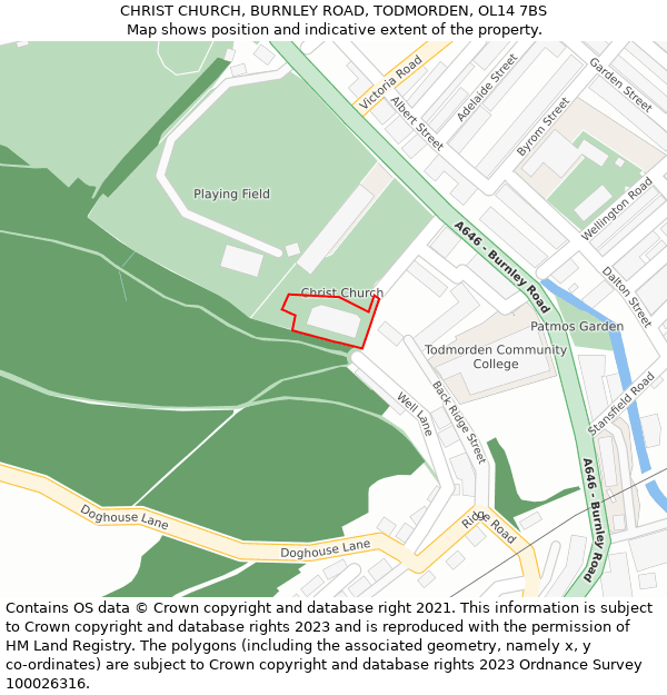 CHRIST CHURCH, BURNLEY ROAD, TODMORDEN, OL14 7BS: Location map and indicative extent of plot