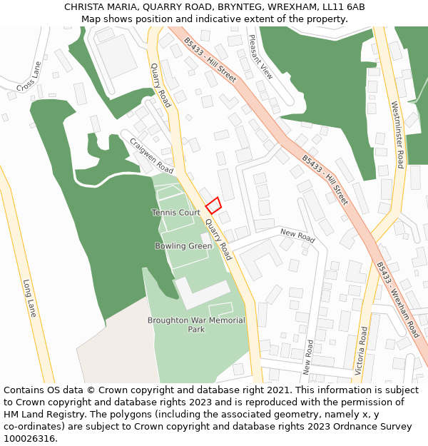 CHRISTA MARIA, QUARRY ROAD, BRYNTEG, WREXHAM, LL11 6AB: Location map and indicative extent of plot