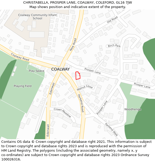 CHRISTABELLA, PROSPER LANE, COALWAY, COLEFORD, GL16 7JW: Location map and indicative extent of plot