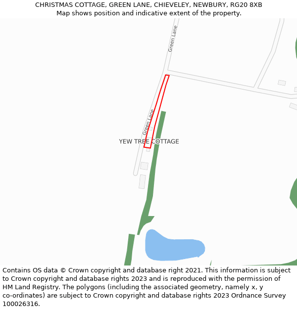 CHRISTMAS COTTAGE, GREEN LANE, CHIEVELEY, NEWBURY, RG20 8XB: Location map and indicative extent of plot