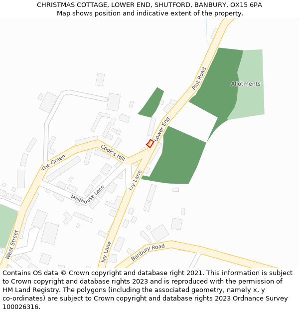 CHRISTMAS COTTAGE, LOWER END, SHUTFORD, BANBURY, OX15 6PA: Location map and indicative extent of plot