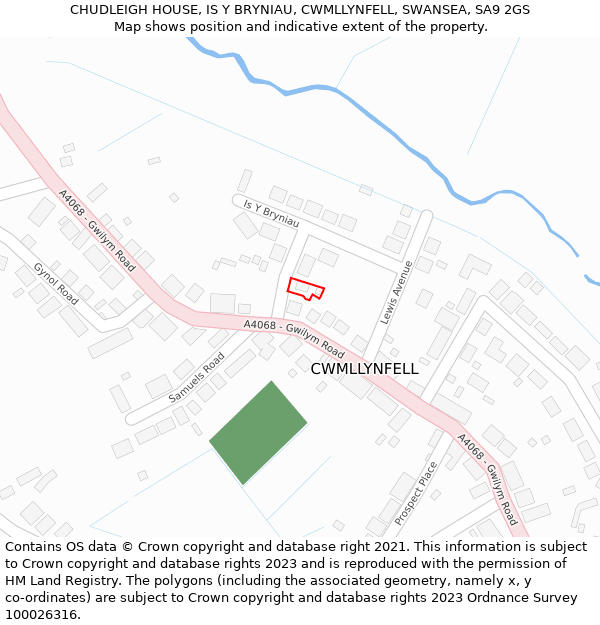 CHUDLEIGH HOUSE, IS Y BRYNIAU, CWMLLYNFELL, SWANSEA, SA9 2GS: Location map and indicative extent of plot