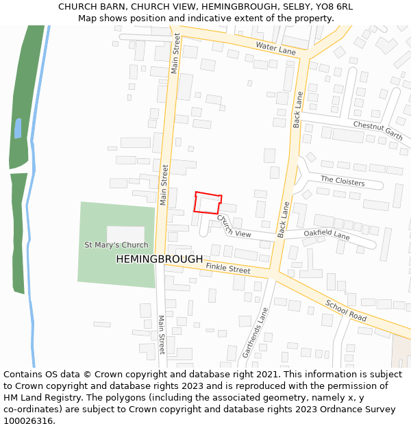 CHURCH BARN, CHURCH VIEW, HEMINGBROUGH, SELBY, YO8 6RL: Location map and indicative extent of plot