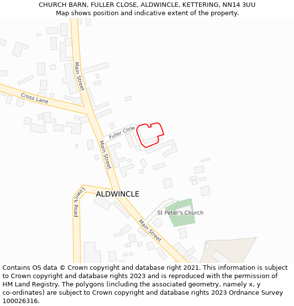 CHURCH BARN, FULLER CLOSE, ALDWINCLE, KETTERING, NN14 3UU: Location map and indicative extent of plot