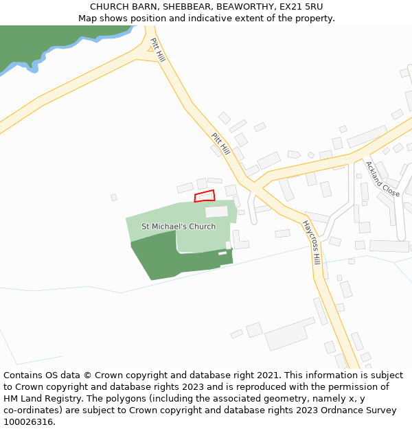 CHURCH BARN, SHEBBEAR, BEAWORTHY, EX21 5RU: Location map and indicative extent of plot