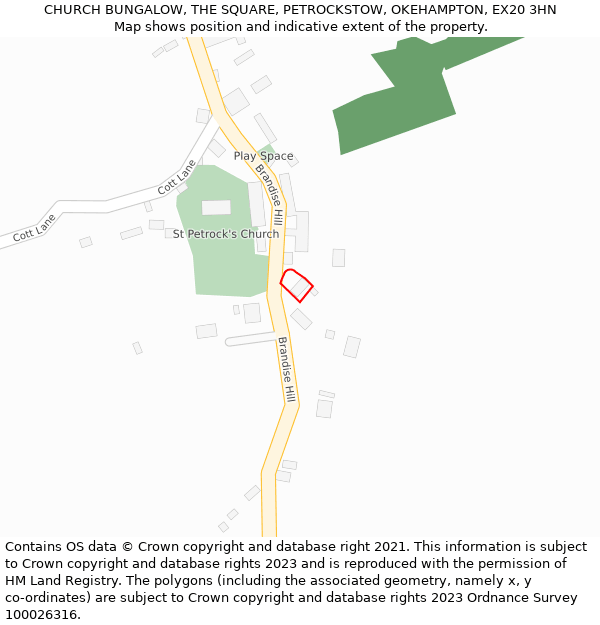 CHURCH BUNGALOW, THE SQUARE, PETROCKSTOW, OKEHAMPTON, EX20 3HN: Location map and indicative extent of plot